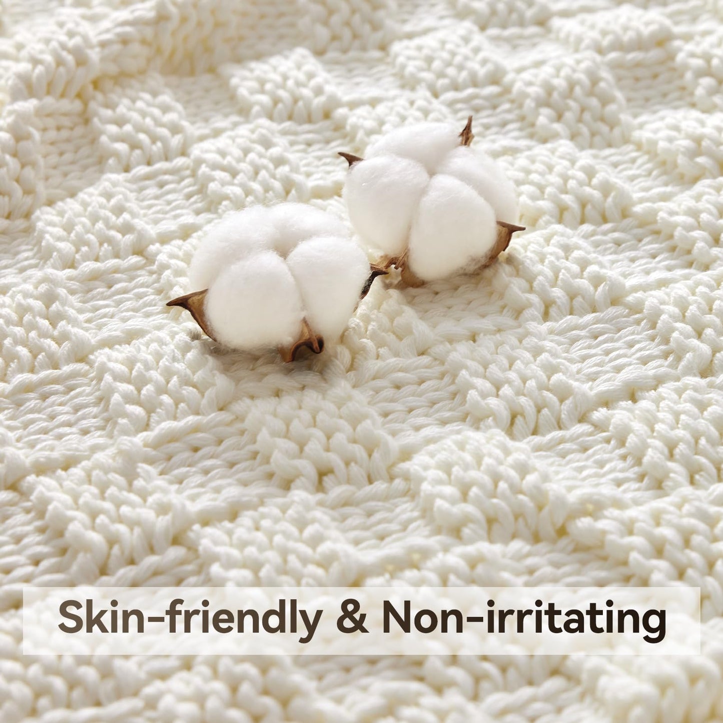Wellfeel Knitted Weighted Blanket for Adult, No Beads Heavy Blanket 48” x 72'' 12lbs, Breathable Chunky Knit Blanket, Cooling Weighted Blanket for Hot Sleepers, Christmas Home Decor (Ivory White)