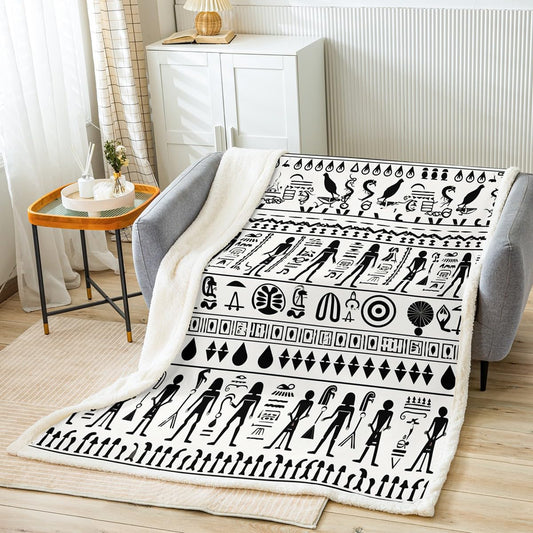 Feelyou Ancient Egypt Sherpa Blanket Egyptian Pyramid Fuzzy for Sofa Bed Couch Egypt Culture Fleece Throw Blanket Tribal Stripe Decor Plush Flannel 50"x60"