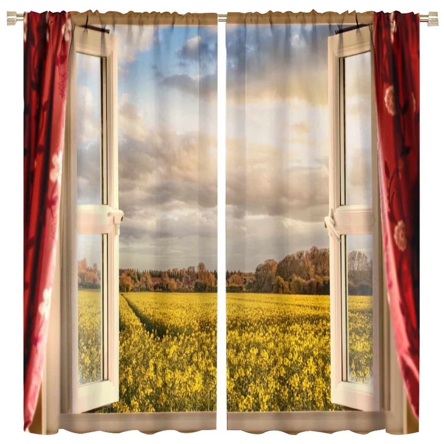 BAEKJIN Nature Landscape Curtains Scenery Garden The Setting Sun Rod Pocket Blackout Window Drapes 2 Panels Set for Bedroom Living Room Decor 42x45in