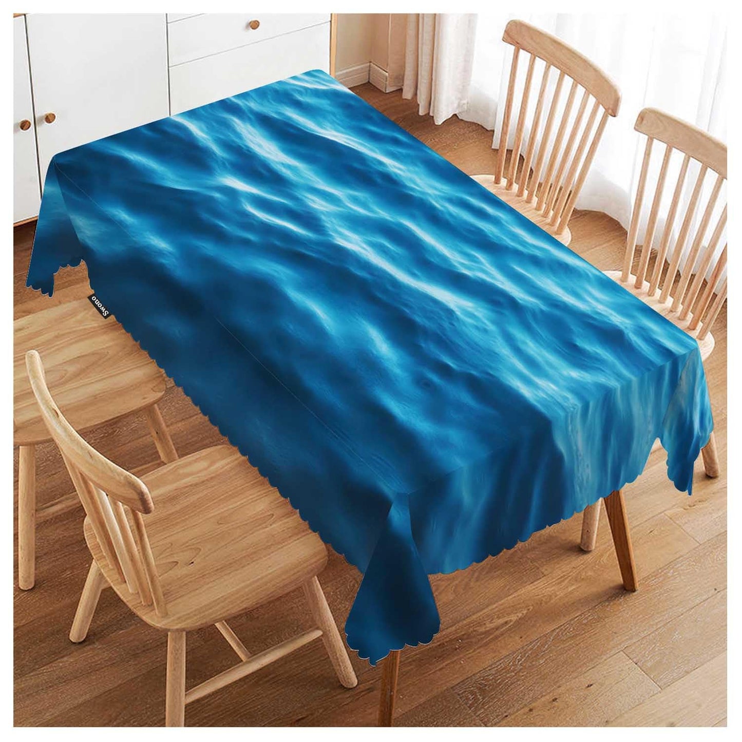 Swono Ocean Waves Table Covers 52x70 Inch Tropical Blue Ocean Waves Seawater Flow Wipeable Tablecloth Kitchen Dinning Tabletop Decoration, Table Cloth for Outdoor and Indoor Use