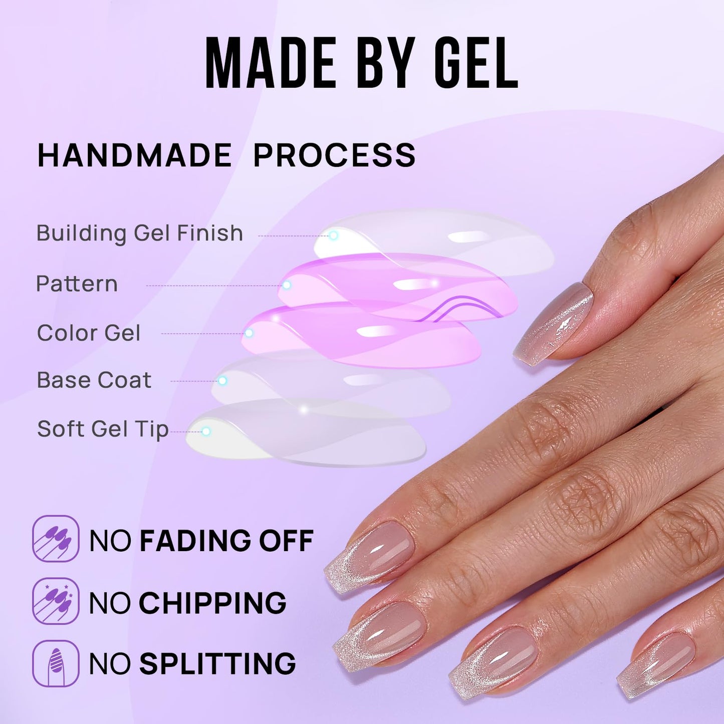 BTArtbox Press On Nails Short - Cat Eye French Tip Press On Nails Coffin, Light Weight & Fit Perfectly Nail Tips, Natural Fake Nail with Glue, Glue On Nails in 16 Sizes - 32 Nail Kit, Milky Way