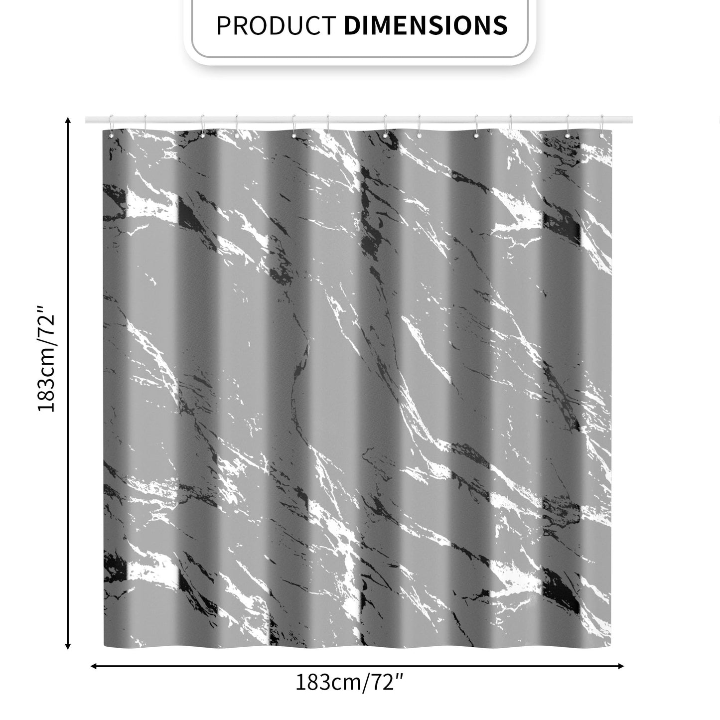 Yiwshcut Gray Marble Shower Curtain Set with Silver Metal Hooks, Fabric Shower Curtain for Bathroom, Modern Luxury Bathroom Curtain, Water-Resistant Polyester Bath Curtain, 72 x 72 Inches