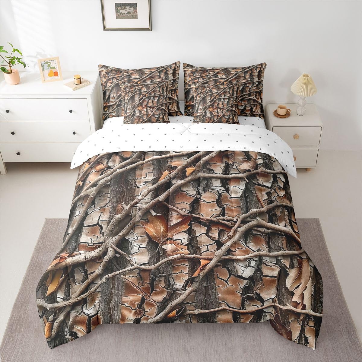 Feelyou Tree Branches Queen Comforter Set with Sheets for Kids Boys Girls Tree Leaf 7 Pieces Bedding Set Botanical Bed in a Bag Nature Theme Room Decor Soft Microfiber