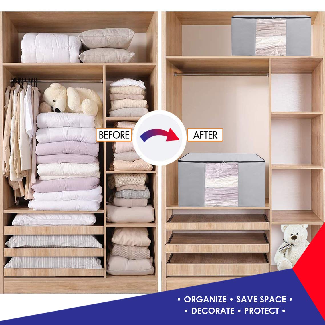 Cube Vacuum Storage Bags, Space Saver Bags, Premium Totes with Cubic Vacuum Compression Seal Bags for Clothing & Bedding. Space Saving Jumbo Organizer for Storing Clothes, Comforters,Blankets,Pillows+