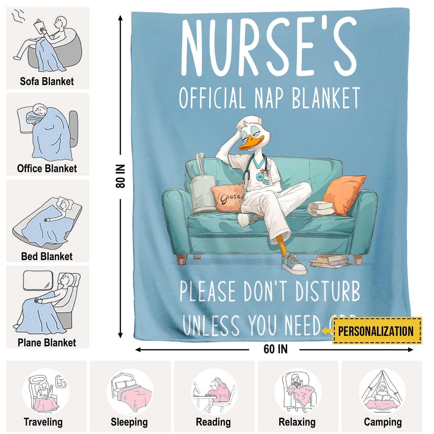 Custom Nurse Blanket Personalized Name Throw, Ultra Soft Fleece Nursing Gift for Women and Healthcare Workers, Cozy Appreciation Present, Multiple (Design 03)