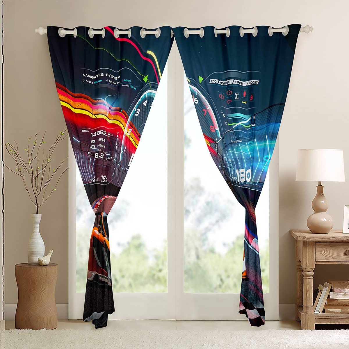 Feelyou Race Car Window Curtains Bedroom Living Room Boys Extreme Sports Curtains Kids Room Decor Boys Cool Car Window Drapes Sports Kids Bedroom Decor Treatments 38W X 45L，2 Panels