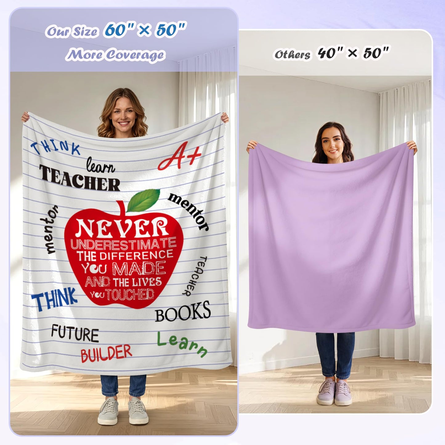 Teacher Appreciation Throw Blanket Thick 60''x50'' Extra Cozy Soft Heavyweight Fleece Couch Blanket Back to School Retirement Thank You Teacher Appreciation Gifts for Educators Tutors,1 Pack (Apple)