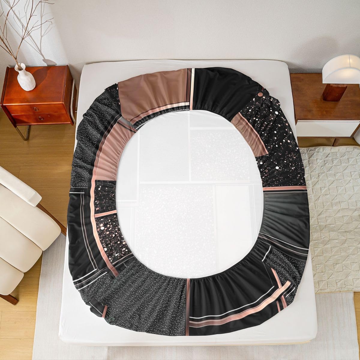 Feelyou Modern Abstract Bed Sheets Sets Queen Size Kids Boys Girls Orange Geometric Bedding Set Metallic Print Geometric Bed Sheet Set with 16-Inch Deep Pockets 4Pcs with 2 Pillow Cases