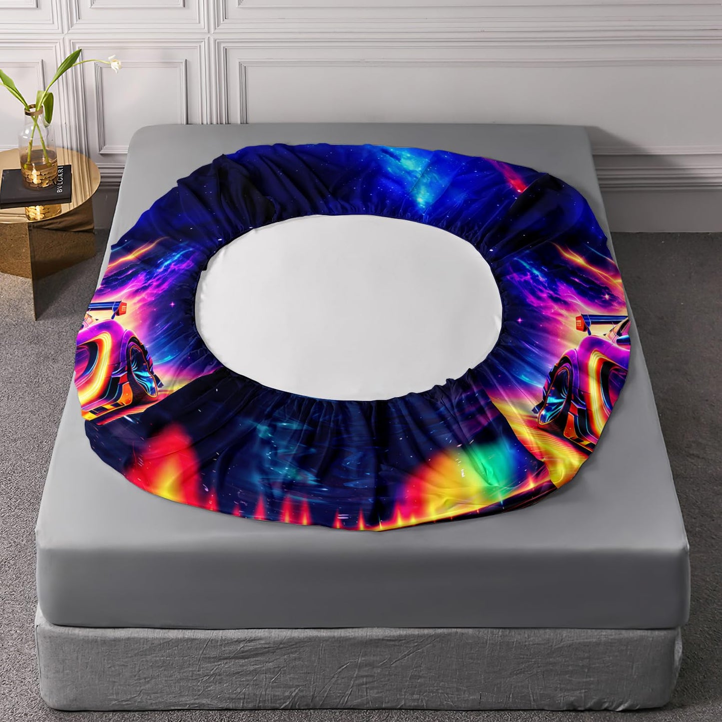AILONEN 3D Gorgeous Racing Car Fitted Sheet Set Twin Size,Modern Race Car Bedding Set for Kids,Boys,Extreme Sports Theme Bed Sheet Set,Milky Way Bedsheets Set,1 Fitted Sheet 2 Pillowcases,3-Piece