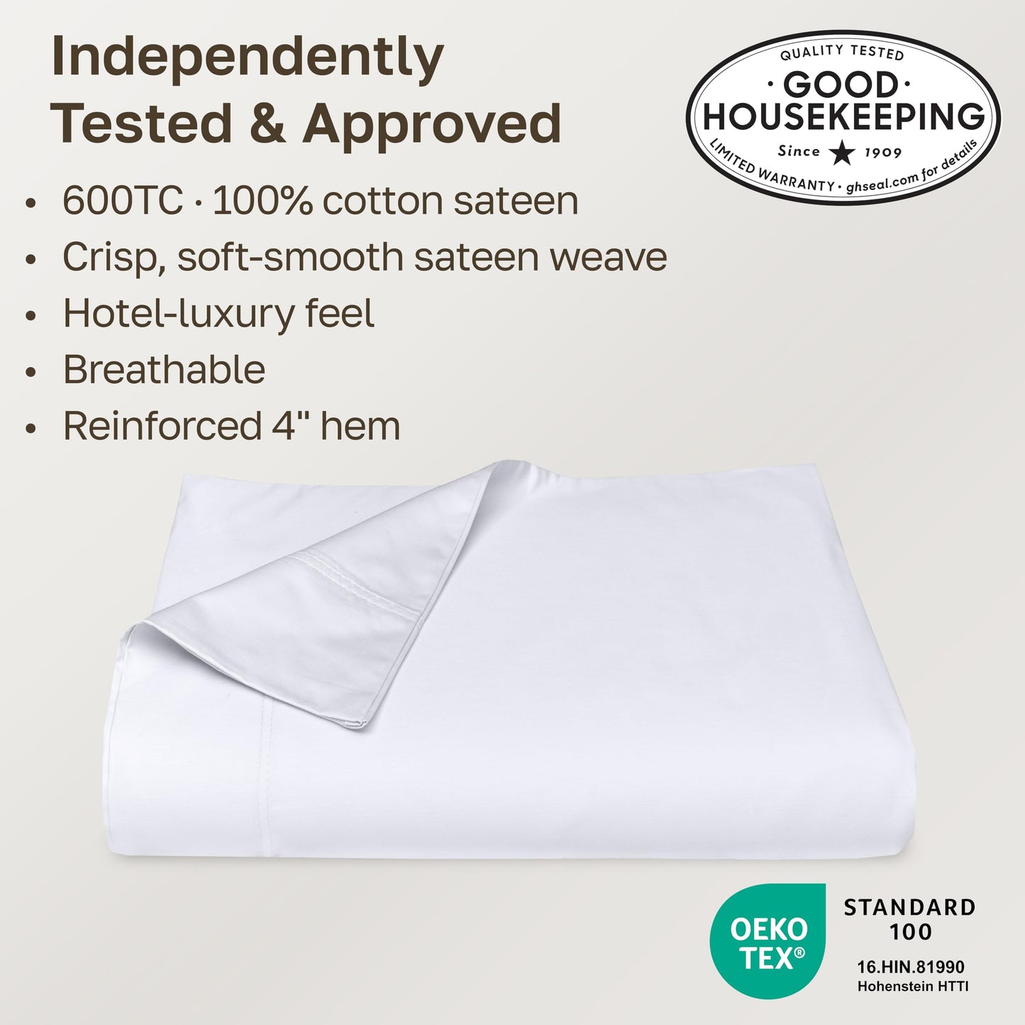 California Design Den King Size Flat Sheet Only - 100% Cotton, 600 Thread Count, Soft and Breathable Top Sheet, Sateen Weave, Premium-Feel Bedding, Featuring Foot Side Indicator - Bright White
