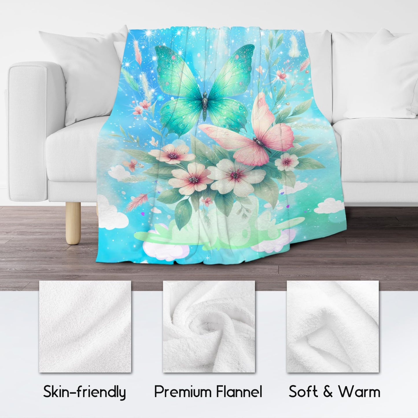 Butterfly Blanket for Girls, Butterfly Gifts for Women, Kids Flannel Blanket, Soft Warm Throw for Sofa Nap, 40"x50"