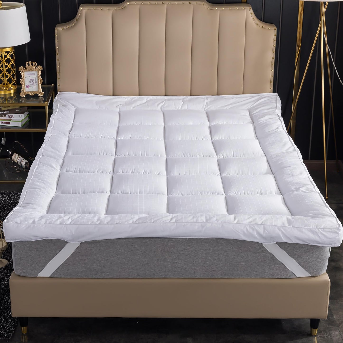 Extra Thick Mattress Topper Full Bed Size.Breathable Cooling Mattress Pad Cover.100% Cotton Pillow Top Quilted Mattress Protect Bed Mattress Topper.1400GSM Soft Down Alternative Fill (54 * 75'')