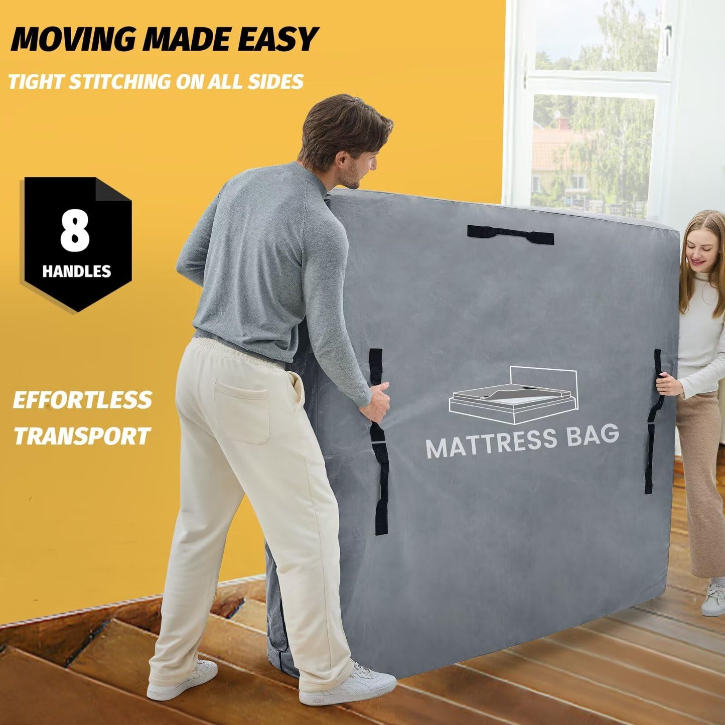 Mattress Bags for Moving and Storage, BETU Twin Mattress Protector Waterproof Mattress Cover with 8 Heavy Duty Handles and Zipper Extra Thick Moving Supplies for Dorm Bed Reusable (77x42x13.5 Grey)