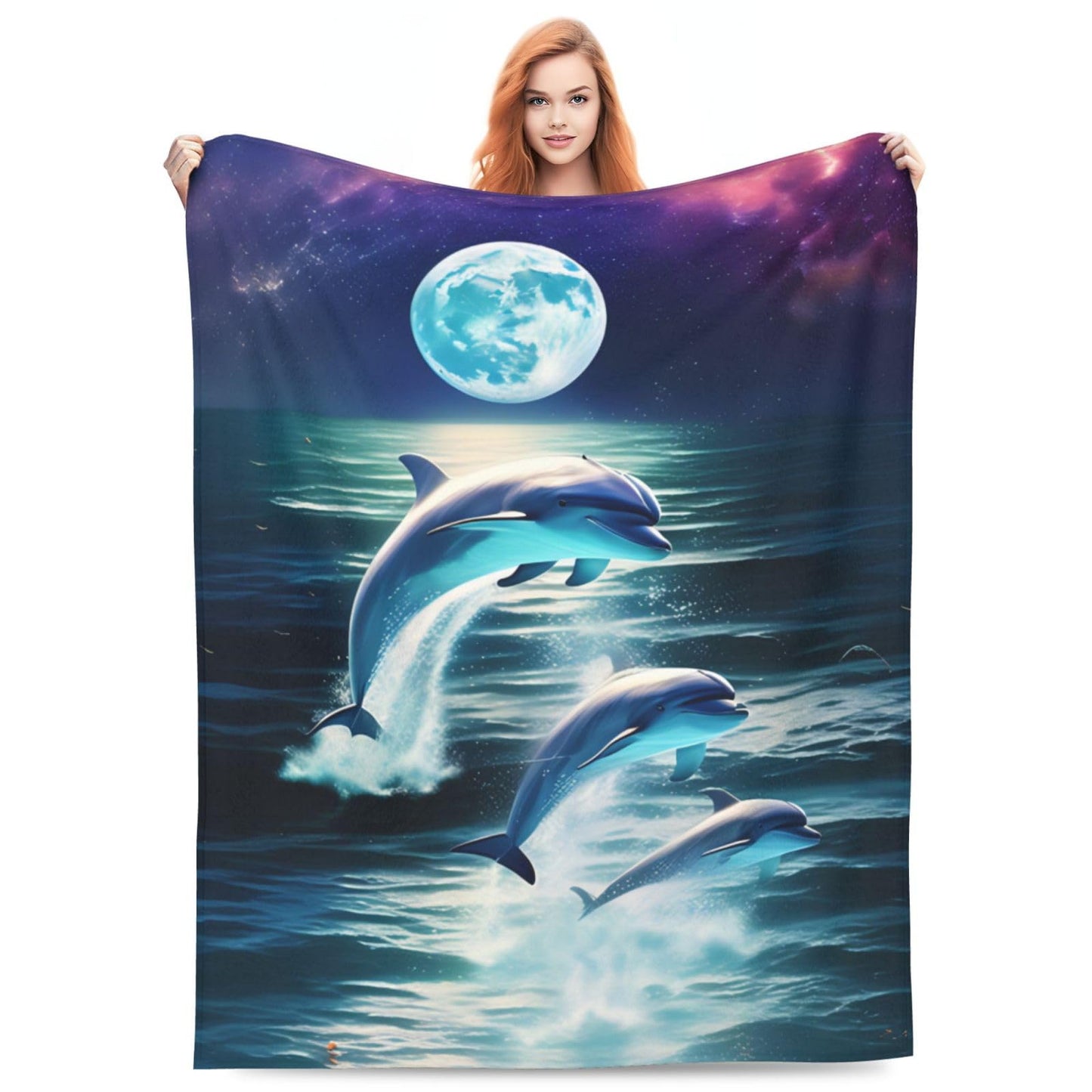 Zeleda Dolphin Blanket for Kids Women Adults Dolphin Blanket Gifts 60" x 50" Flannel Dolphin Moon Ocean Throw Blanket for Bed Living Room Sofa Couch Soft Warm Lightweight Cozy Dolphin Decor