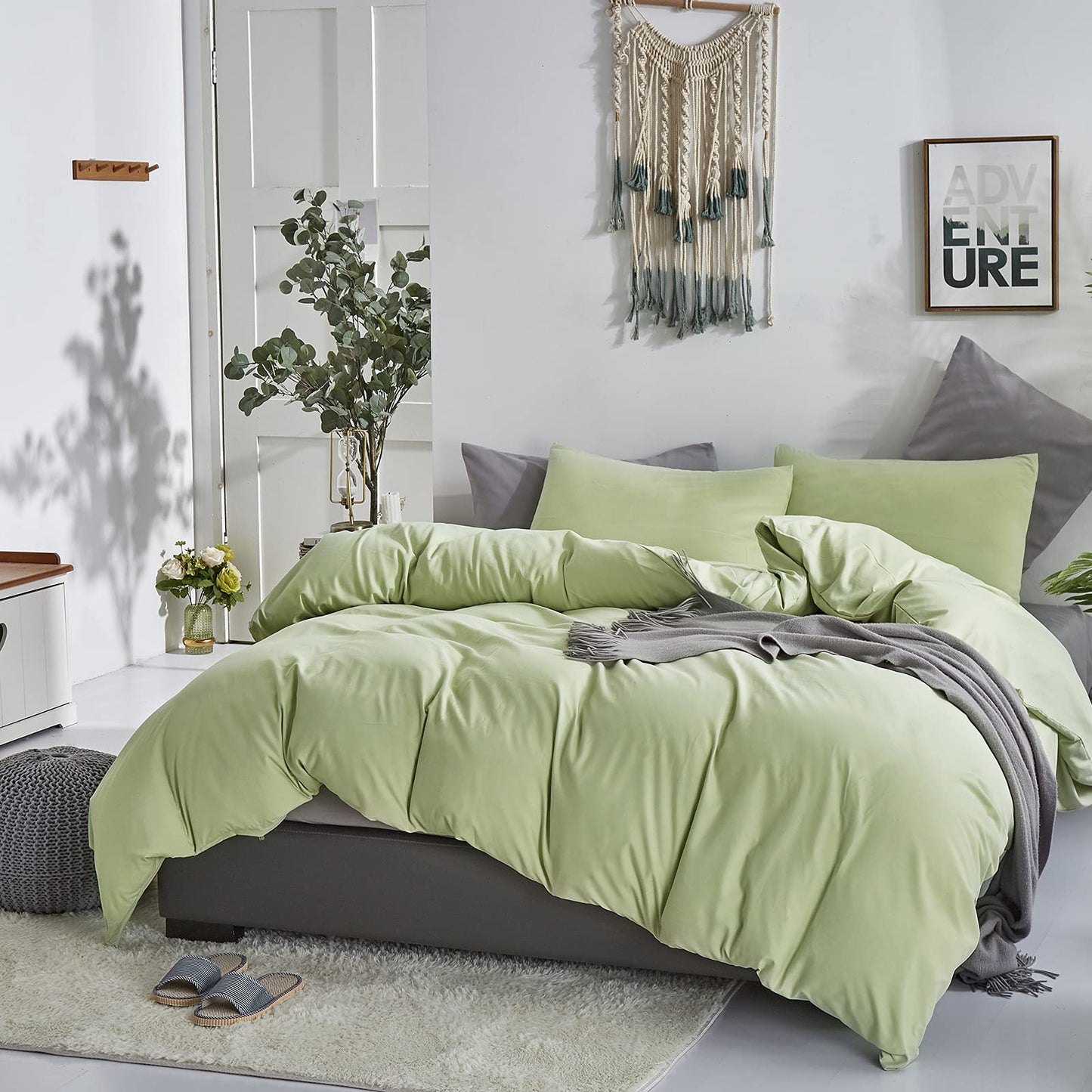 KAREVER Sage Green Comforter Set Full Bedding Set Lightweight Women Soft Durable Light Mint Green Blanket 3 PCs Men Full Size Sage Green Breathable Bed Comforter Set