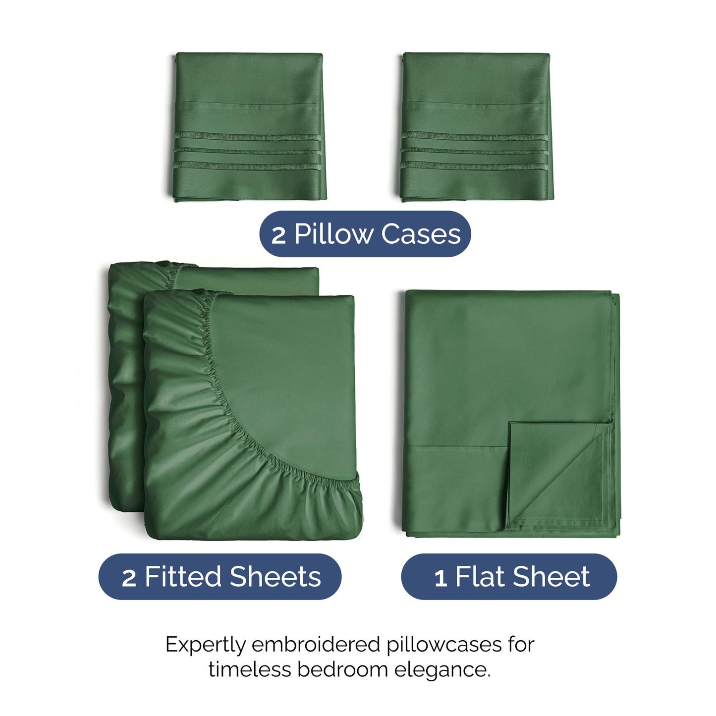 Split King Size 5 Piece Sheet Set - Comfy Breathable & Cooling Sheets - Hotel Luxury Bed Sheets for Women & Men - Deep Pockets, Easy-Fit, Soft & Wrinkle Free Sheets - Emerald Green Oeko-Tex Bed Sheets