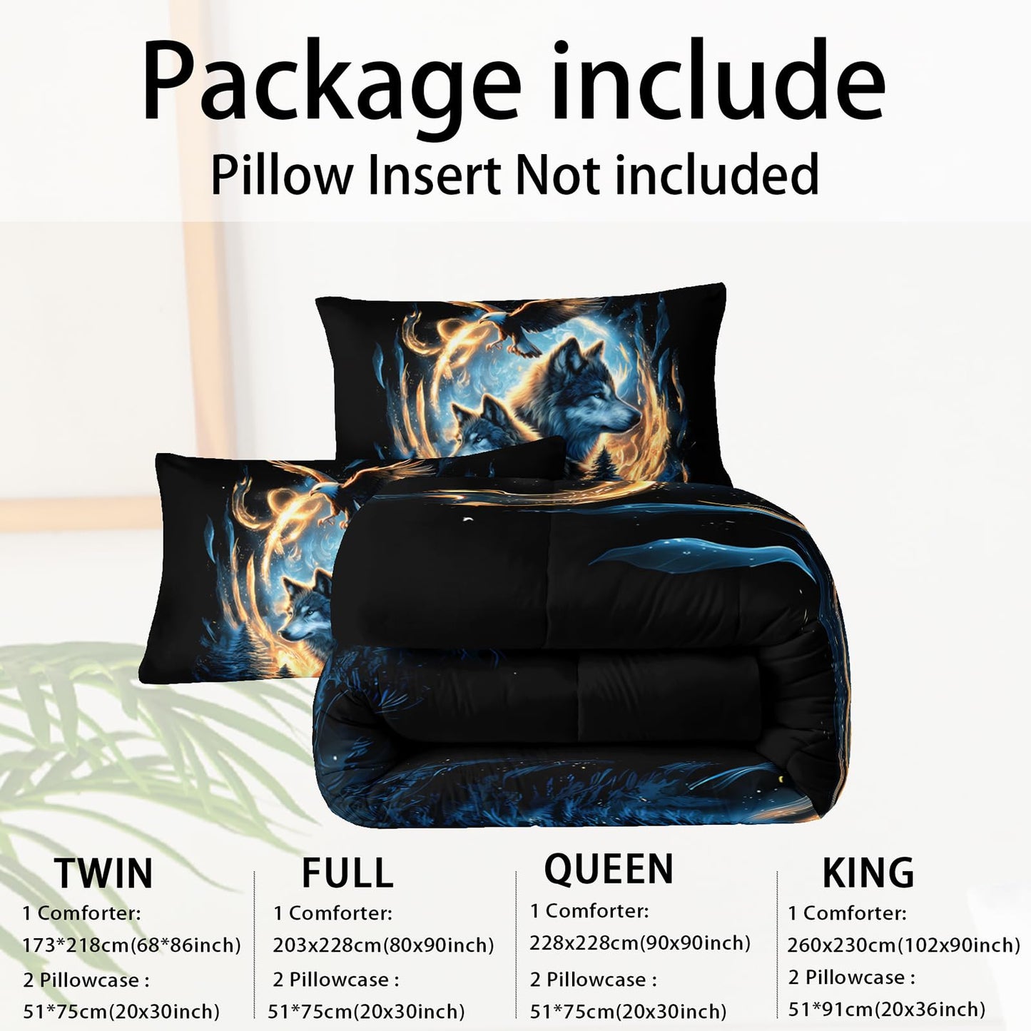 lneffble Moon Wolf Comforter Set Twin for Teen Boys Girls,Howling Wolves Comforter Forest Eagle Bed Set,Wild Animals Bedding Set for Kids Bedroom Decor,All Seasons