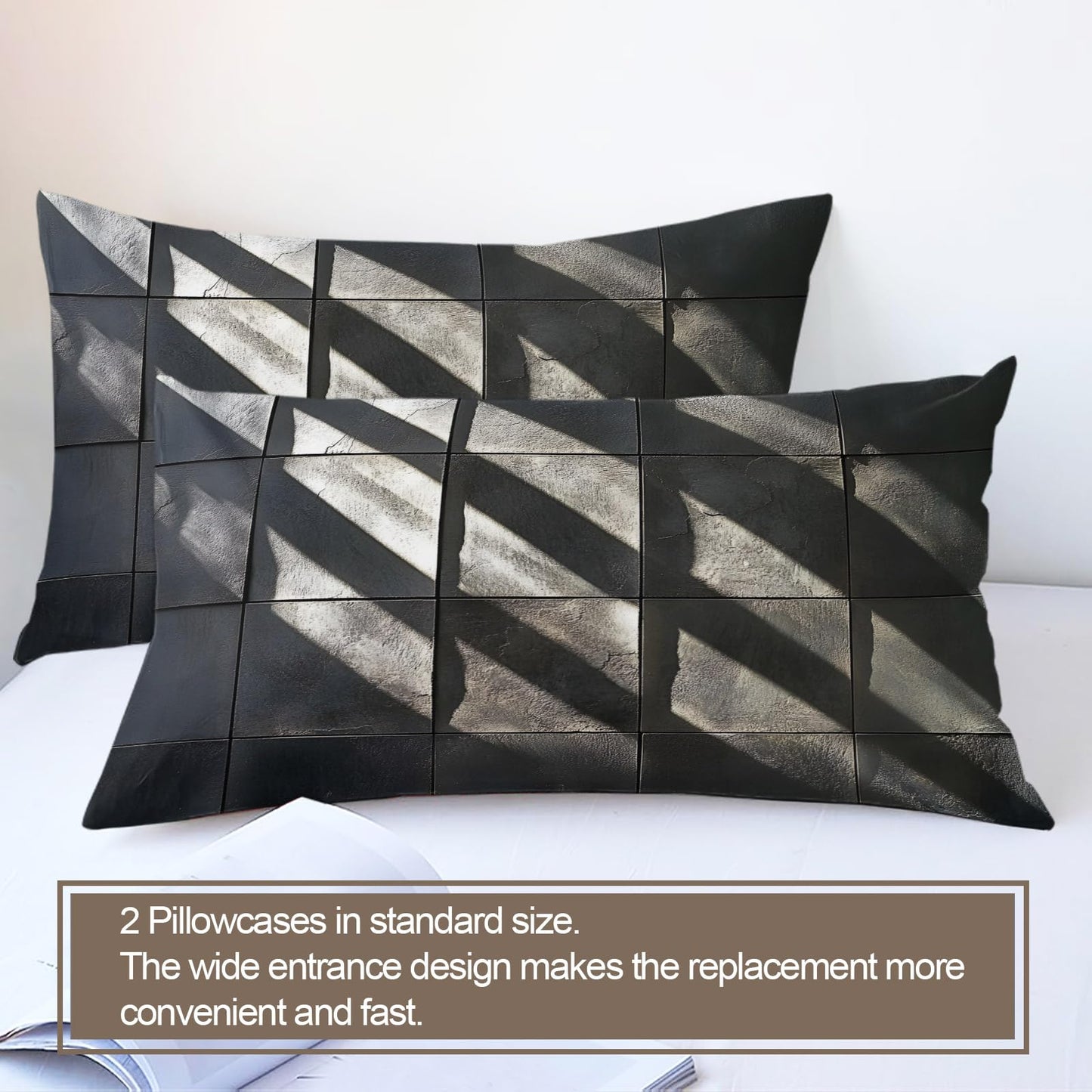 PAISUOQ Geometric Duvet Cover Full Size, Black Squares Bedding, 3 Piece, Soft Microfiber Patterned Comforter Cover with Zipper Ties & 2 Pillowcase, Modern Geometric Bedroom Decor & Gifts