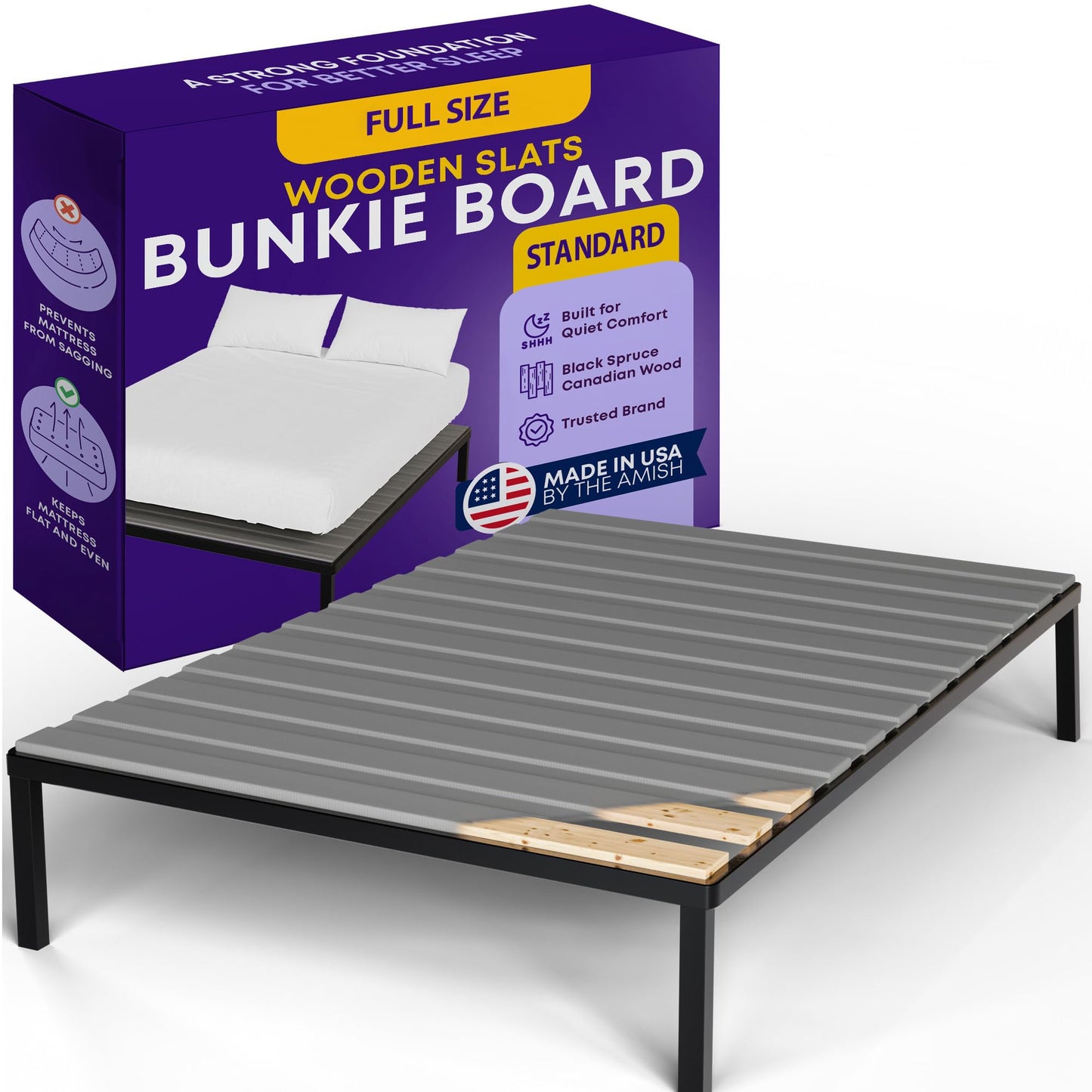 Greaton, 0.75-Inch Horizontal Wooden Bunkie Board/Bed Slats, 72" x 54", Grey