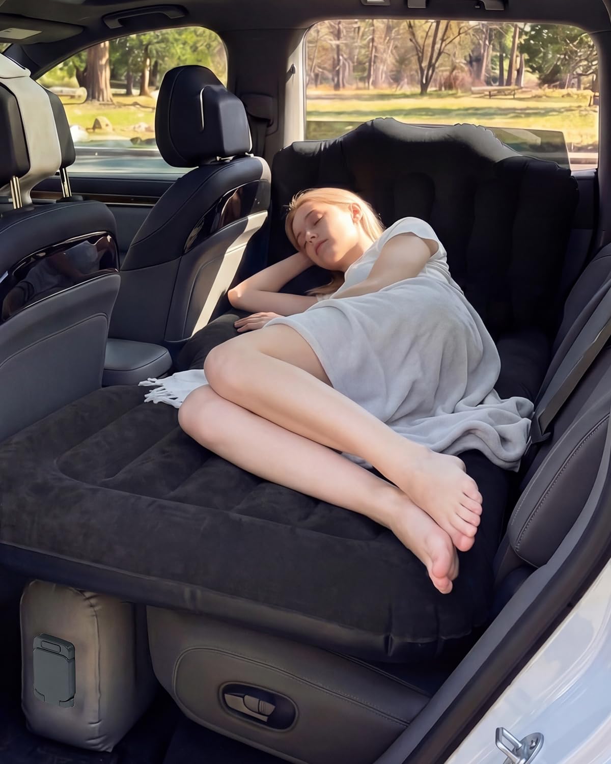 Umbrauto Back Seat Car Air Mattress: Cordless Inflatable SUV Car Camping Bed for Truck Van with Built-in Air Pump, Thickened Double-Sided Flocking Travel Car Sleeping Pad