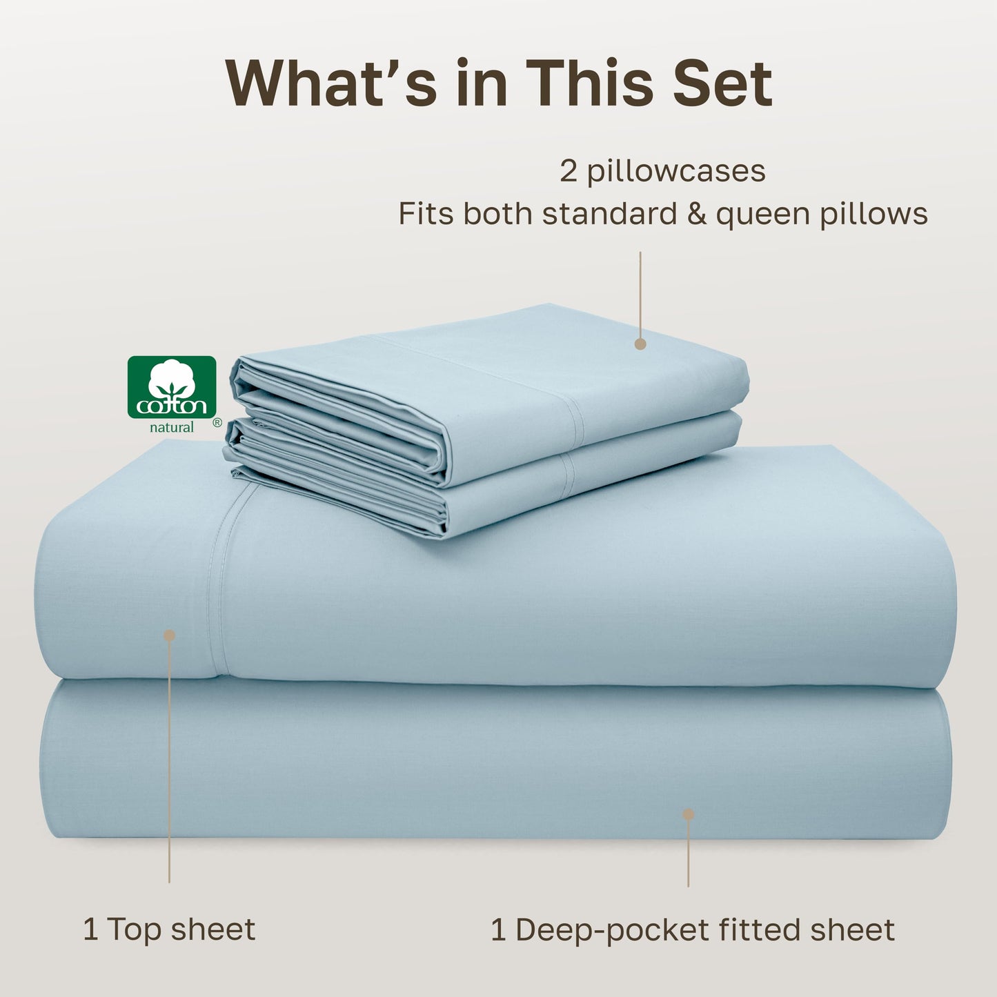 California Design Den 100% Cotton Sheets Queen Size Set - 600 Thread Count Sateen Queen Bed Sheet Set, Deep Pockets with All Around Elastic, Snug Fit, Durable Bedding - Sea Mist Blue