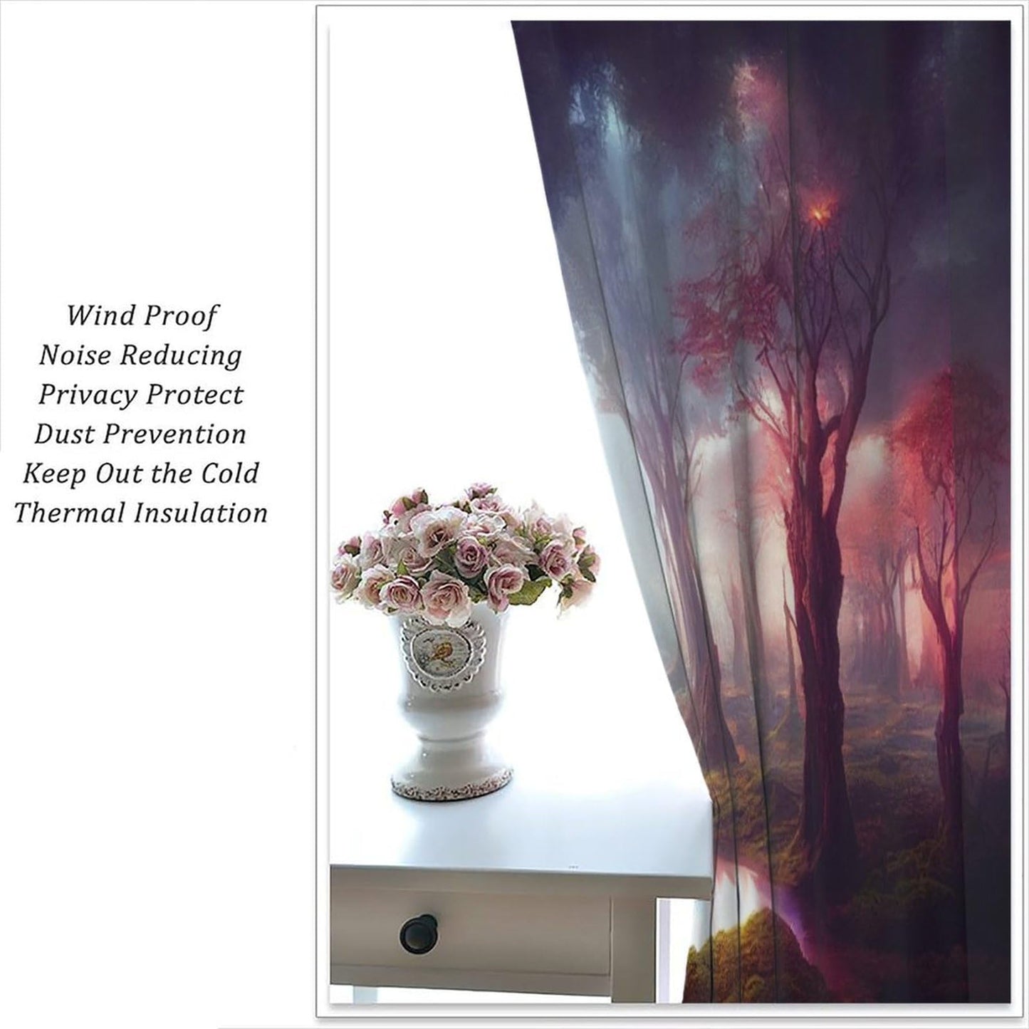 BenYaSong Forest Moon Blackout Window Curtain Vast Fantasy Landscape Feywild Trees and Surreal Glowing Art for Home Kitchen Restaurant Decoration Window Curtain 2Panel 42" W X 45" L