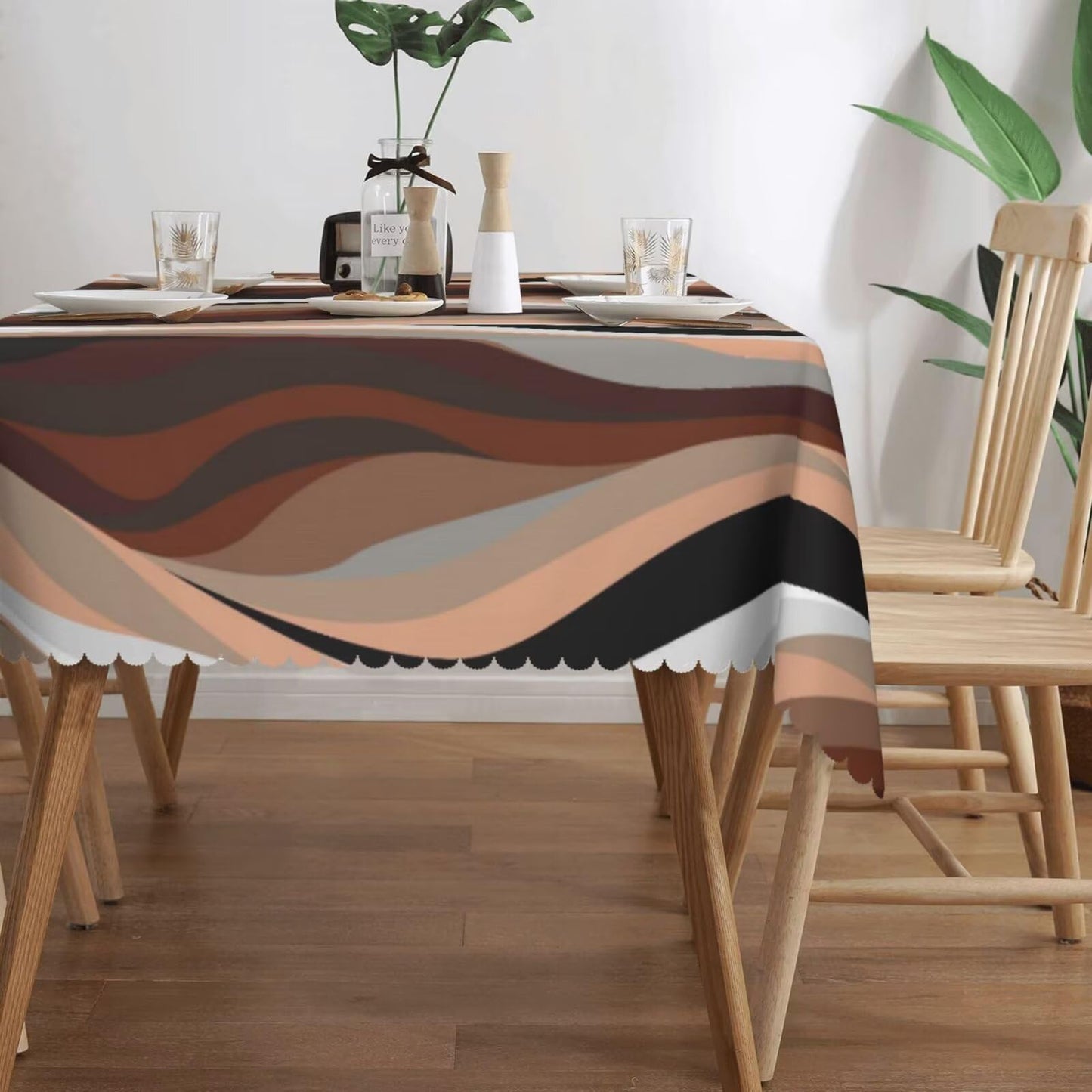ZEJAYFEY Brown Abstract Rectangle Tablecloth Stripe Black White Gray Aesthetic Art Table Cloths Modern Irregular Washable Table Cover for Home Kitchen Dining Party Decor 54 x 72 Inch