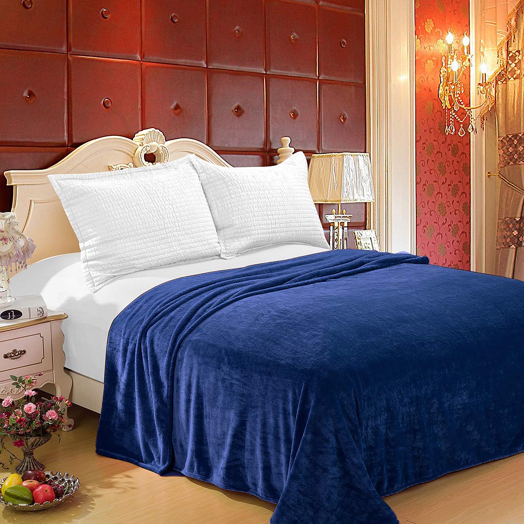 Home Must Haves Ultra Soft Warm Cozy Plush Lightweight Fleece Microfiber Queen Size Bed Throw Blanket, Navy, (Flannel)