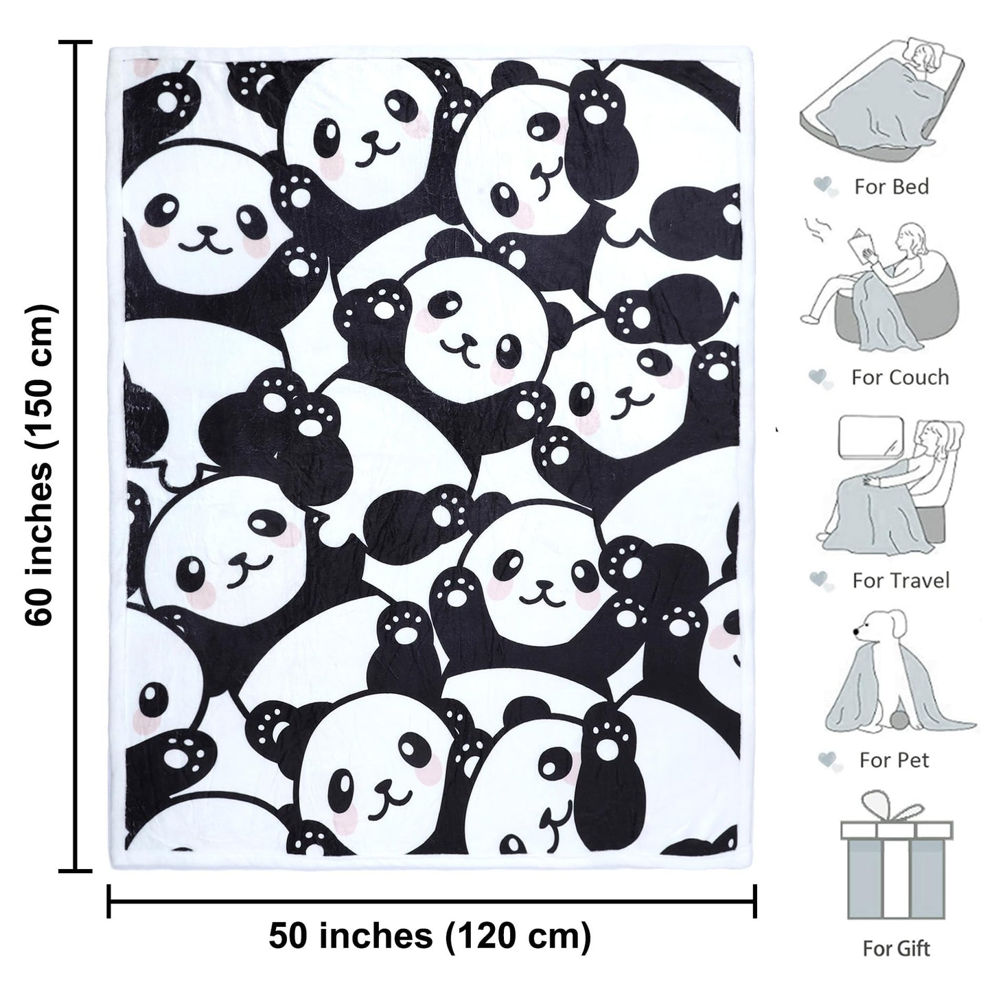 Panda Blanket Super Soft Cozy Blankets Pandas Gifts for Girls Kids Toddler Adults Fleece Throw Blanket Travel Blanket (Cute Panda, 50x60 Inches)