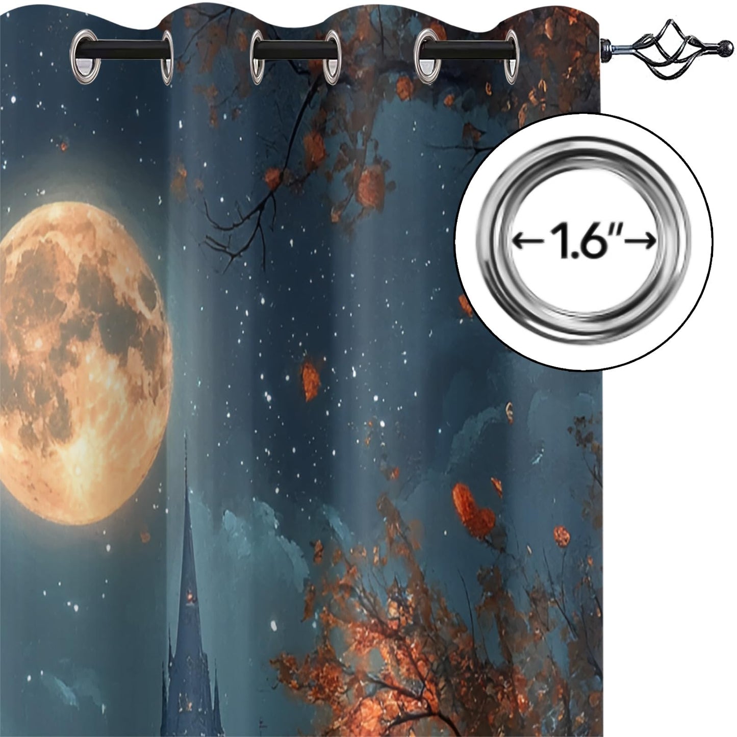 MPUTIE Black Cat Curtains 72 inch Long, Magical Castle Window Curtains for Bedroom, Grommet Room Darkening Drapes for Kitchen, Full Moon Drapes, Cat Room Decor, 2 Panels