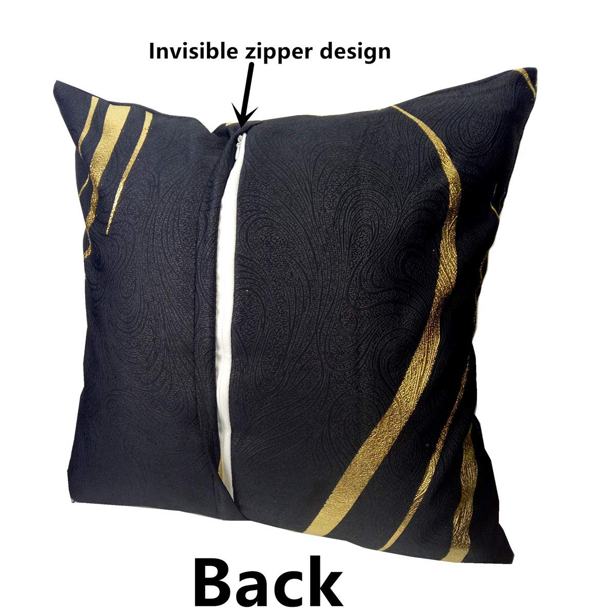 1 Pair Striped Decorative Throw Pillow Case, Polyester Square Pillow Sofa Cushion Cover, Set of 2(Black and Gold, 18 x 18 Inch)