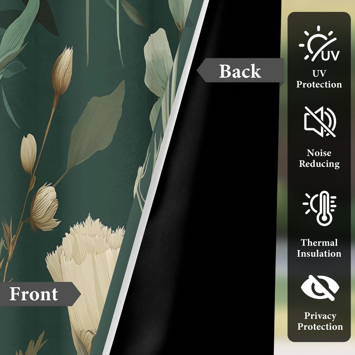 Vintage Wild Flower Blackout Curtains for Bedroom 63 inch Long, Botanical Patterned Curtain Thermal Insulated Room Darkening Window Drapes for Living Room 2 Panels L1n38ed