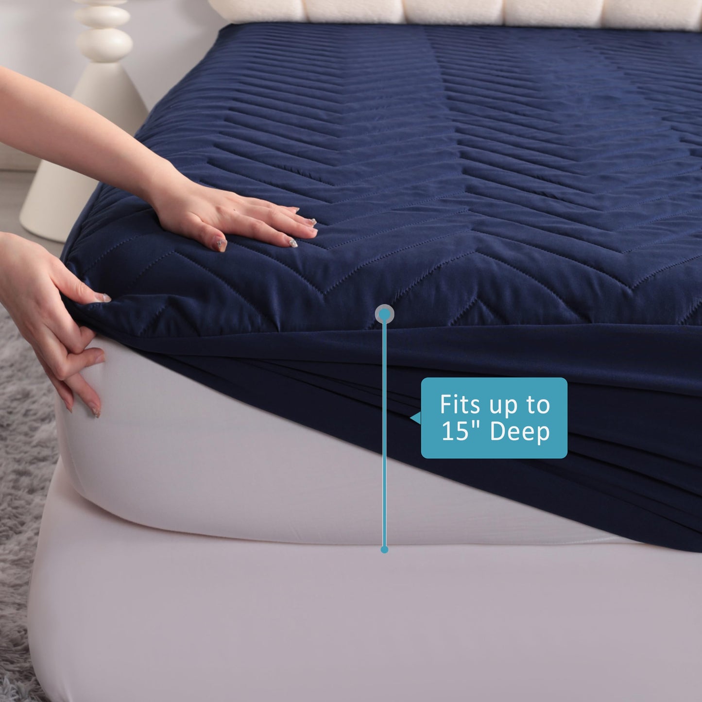 NTBAY Waterproof Mattress Protector, Quilted Twin Fitted Mattress Cover with 15" Deep Pocket- Machine Washable - Soft Mattress Pad Cover, Navy Blue