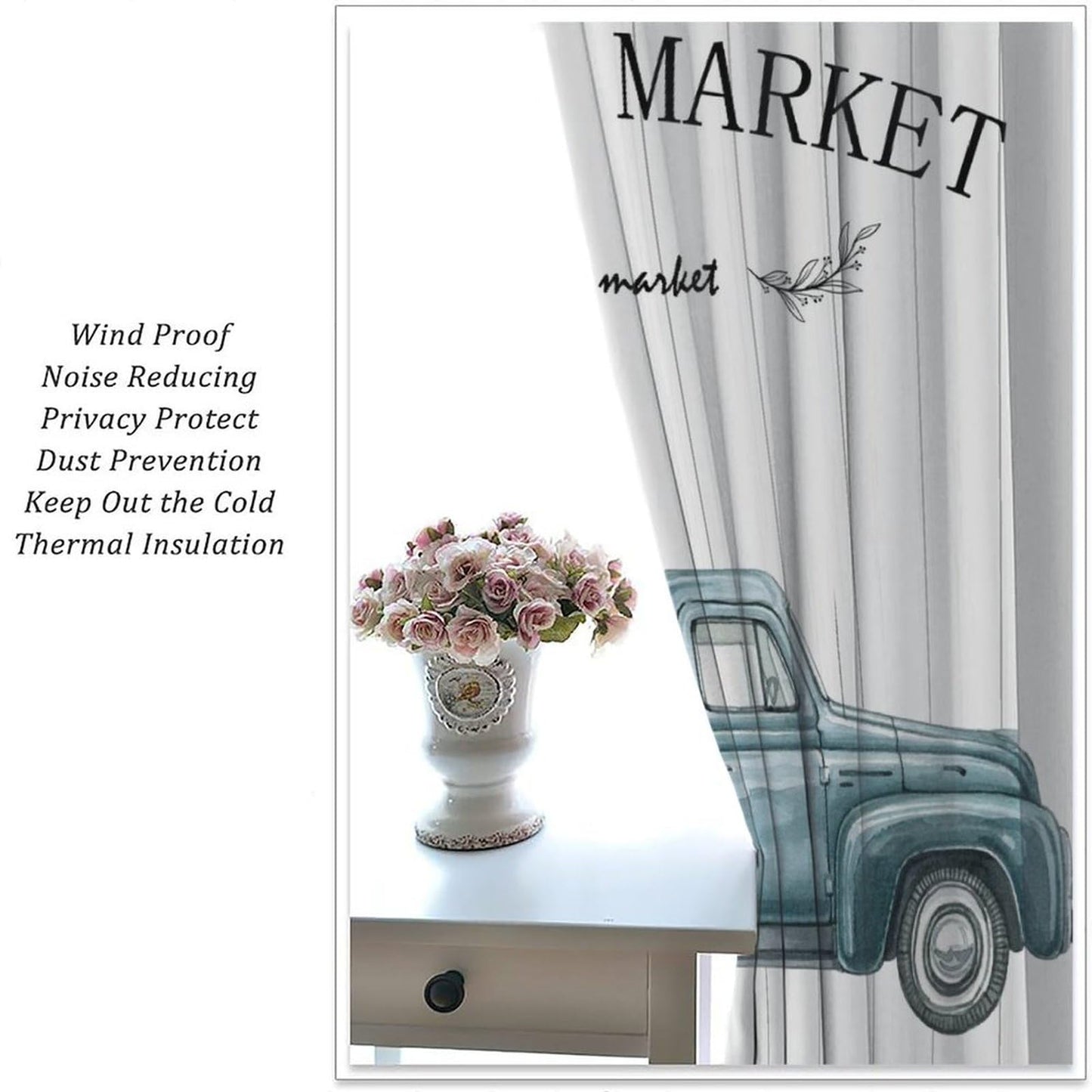 Nanacur Country Farmhouse Truck Curtains, Rural Farmhouse Truck Wooden Spring Flowers Plants Window Drapes, for Bedroom Living Room 42" W X 45" L (Decorative)