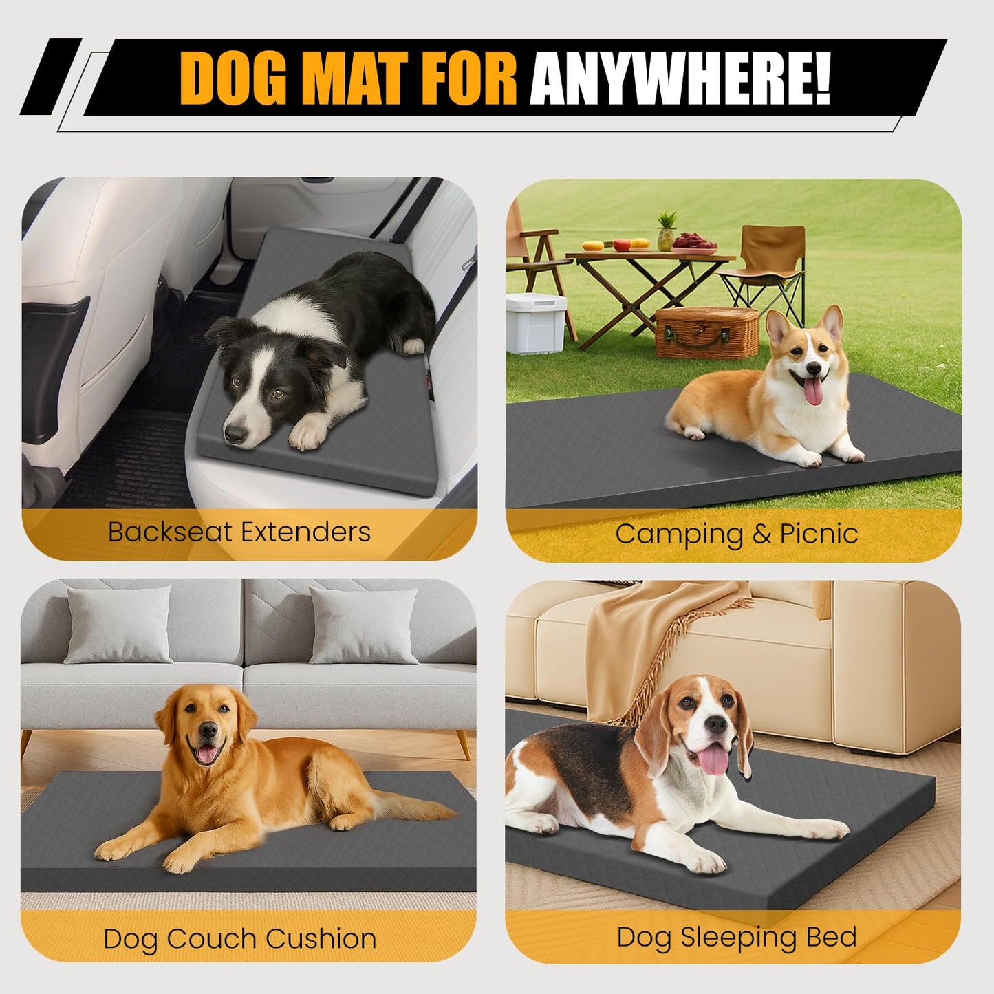 ESCRODOI Dog Car Bed for Back Seat Cover, Supportive Foam Pet Mat Cushion for Car Backseat Extender with Removable Cover, Common Size for Sedan, SUV & Truck, Easy Clean