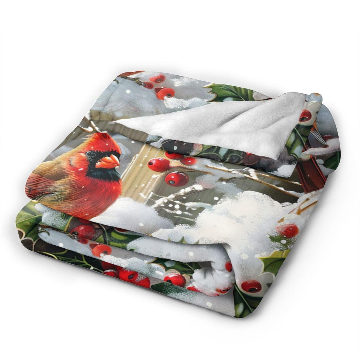 Dynova Christmas Bird Blanket Cozy Plush Red Birds Lovers Throw Blankets Fuzzy Flannel Fleece Winter Gifts for Girls Boys Women Men 50"X40"