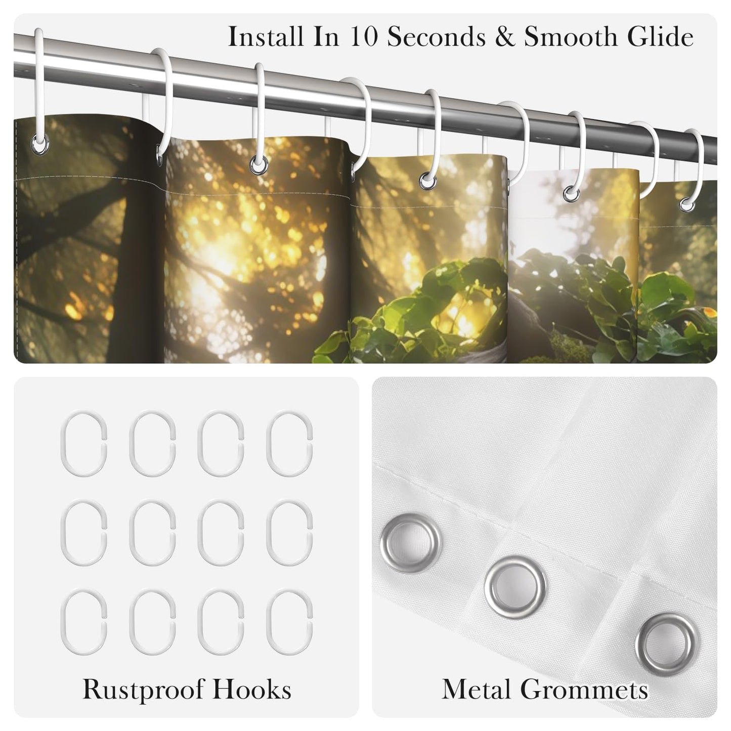 NAEMBCU Enchanted Forest Shower Curtain with Hooks - 72x78 Inch Extra Long Waterproof Fabric Bathroom Curtain with Butterfly, Wildflower and Woodland Path Design, Nature Scene Bath Curtain Decor