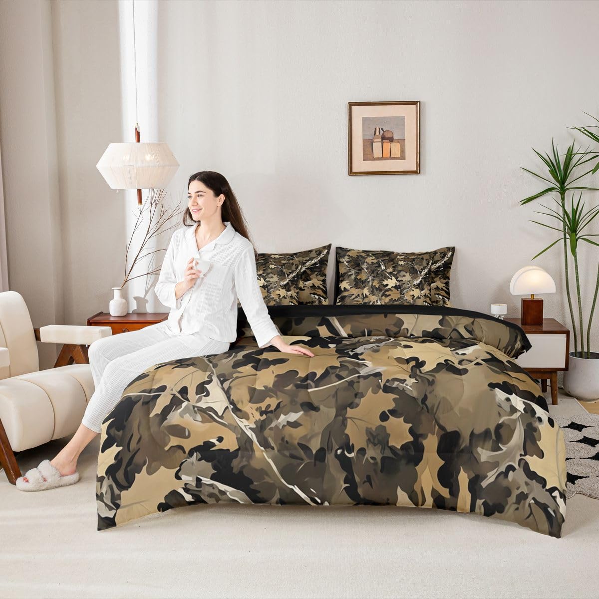 Feelyou Tree Branches Queen Comforter Set with Sheets for Kids Boys Girls Tree Leaf 7 Pieces Bedding Set Botanical Bed in a Bag Nature Theme Room Decor Soft Microfiber