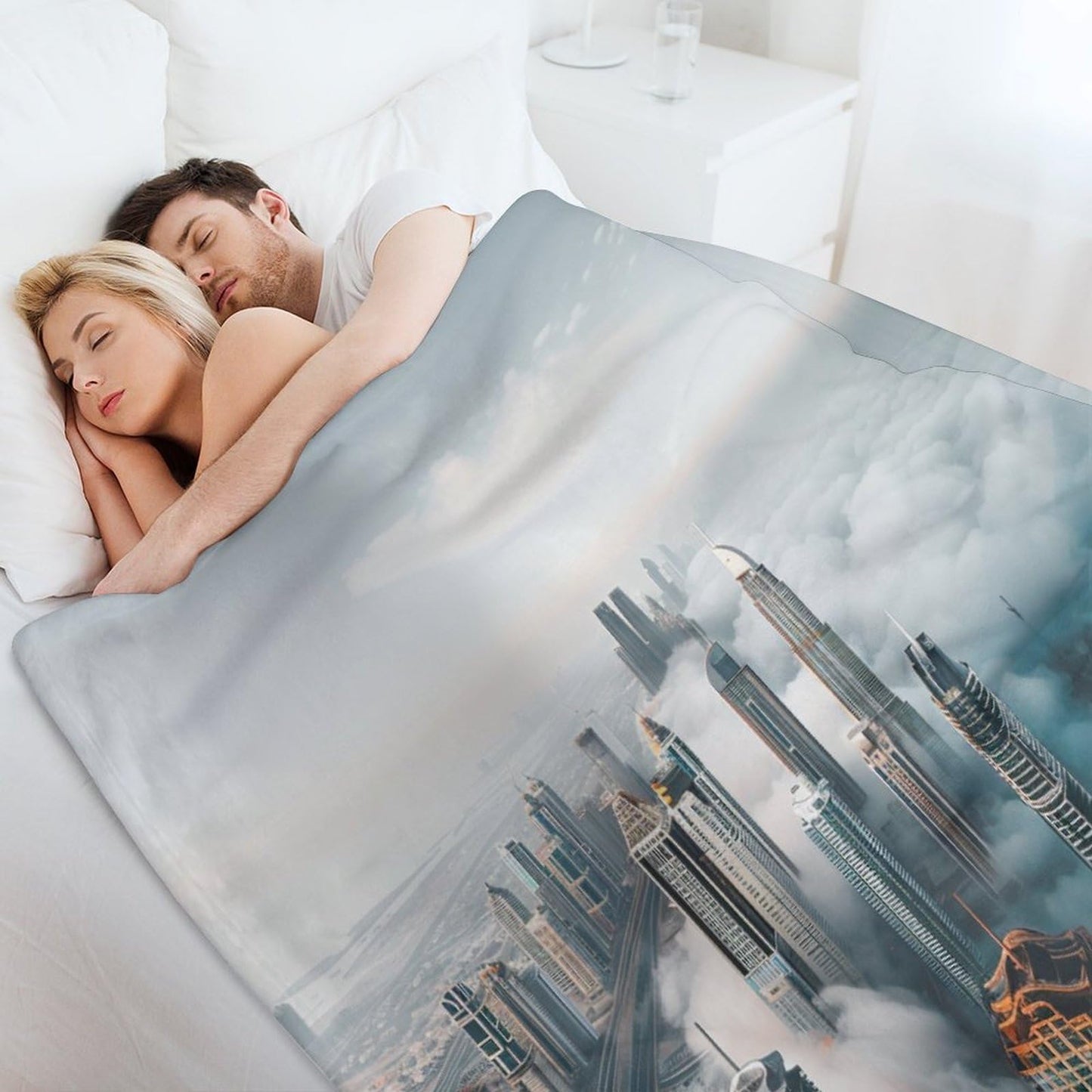 TOWINSFB Cityscape High Building Throw Blanket, Fuzzy Lightweight Soft Cozy Warm Modern Skyscraper Construct Cloud Flannel Blanket for Couch Sofa- 30"x40"