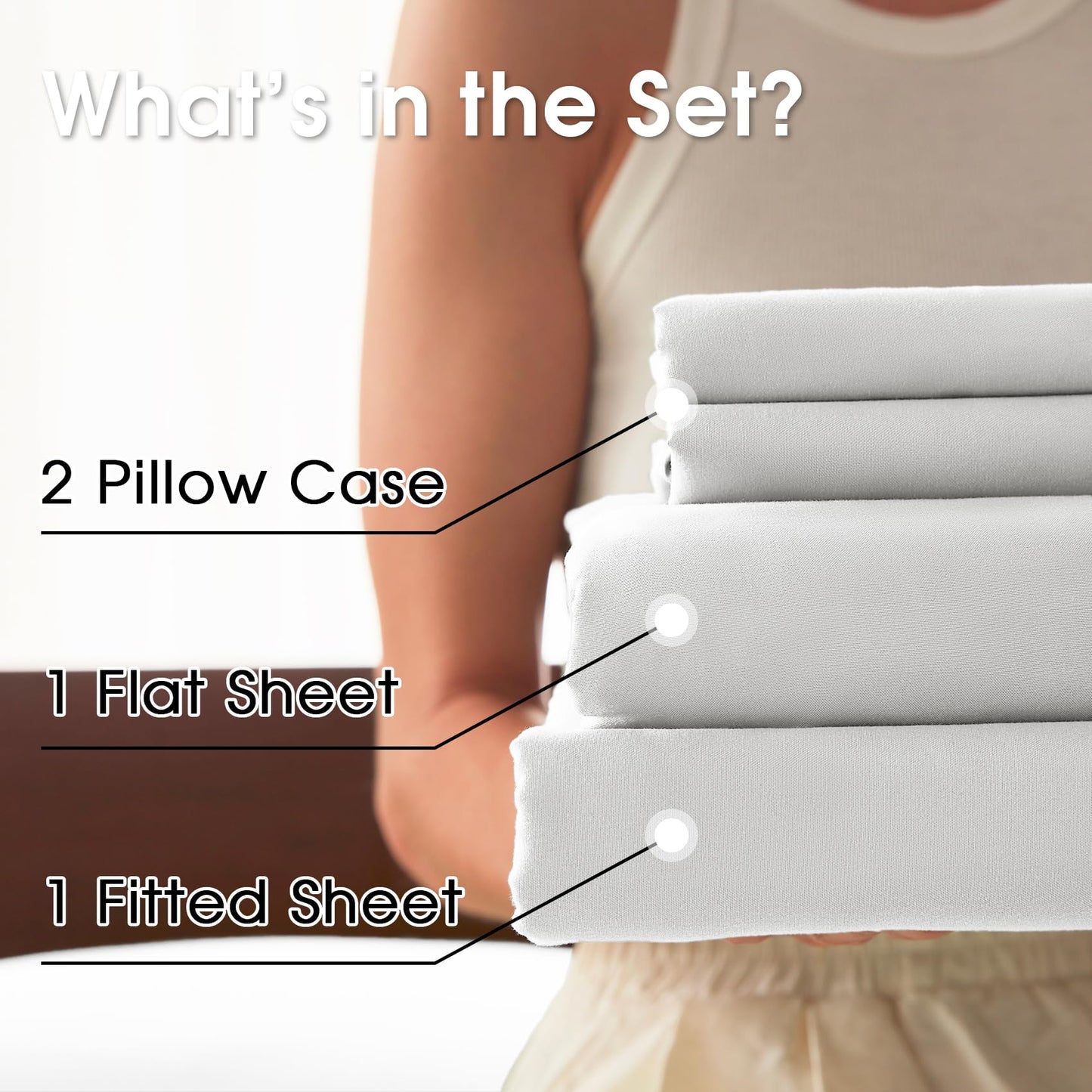 USXIBEI Queen Size 4 Piece Sheet Set - Comfy Breathable & Cooling Bed Sheets Set, Soft and Wrinkle Free, Deep Pockets, Easy & Secure Fit, Hotel Luxury Bedding - Oeko-Tex - White