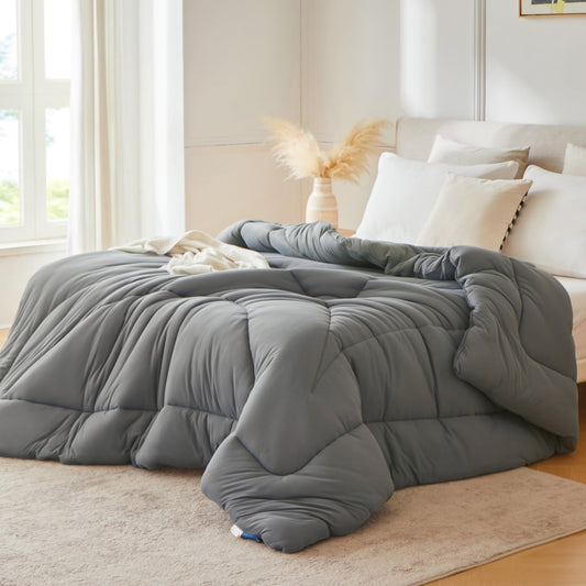 Yuncojin Down Alternative Comforter King Size,Soft Fluffy Duvet Insert for All Seasons,Lightweight Winter Bed Quilt,Skin Friendly,Gray,104"x90"