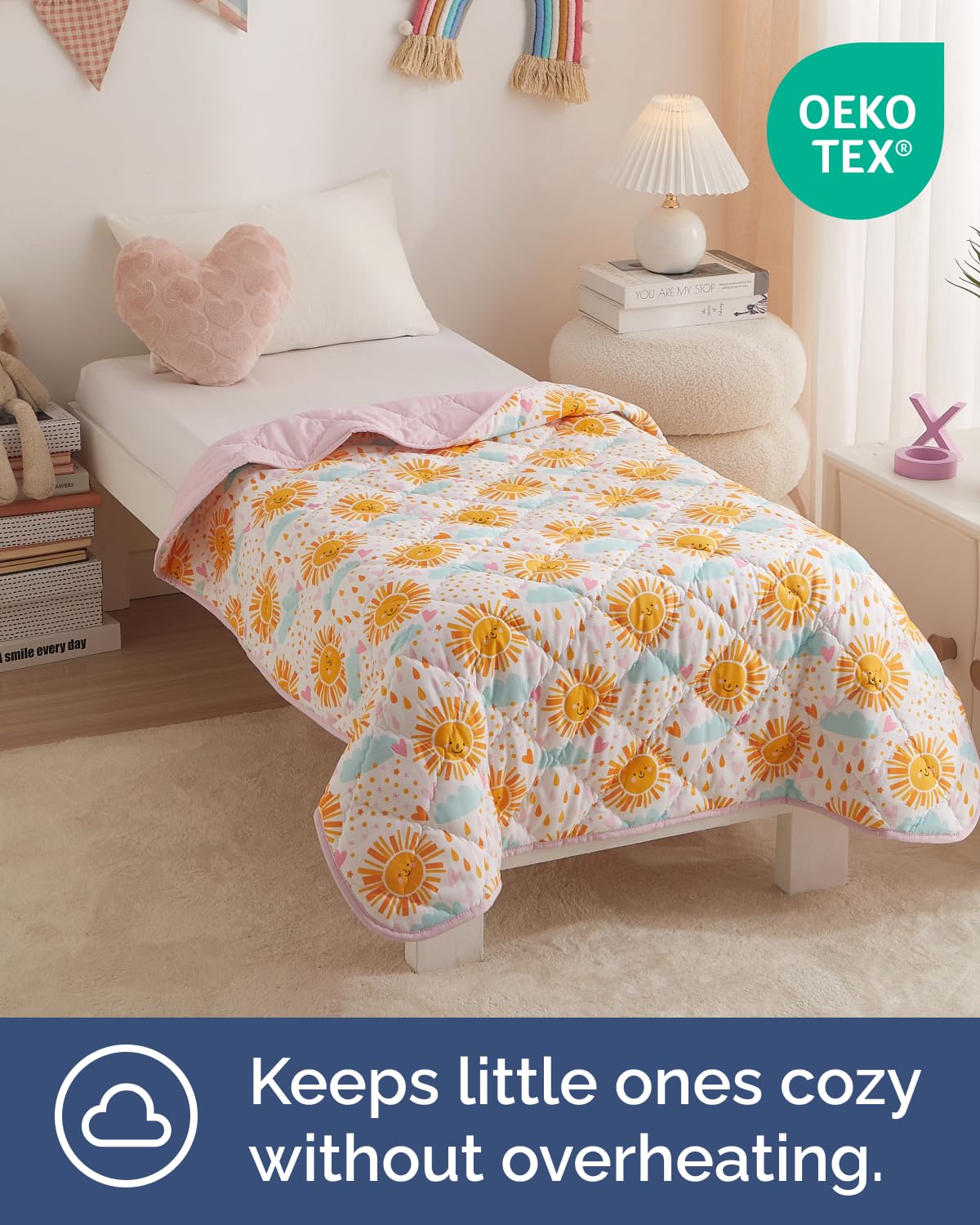 Sun Toddler Comforter - Down Alternative Toddler Microfiber Comforter - Lightweight & Warm Baby Quilt Blanket - Soft and Breathable - Kids Duvet Insert for Crib & Stroller - Machine Washable - 39x47