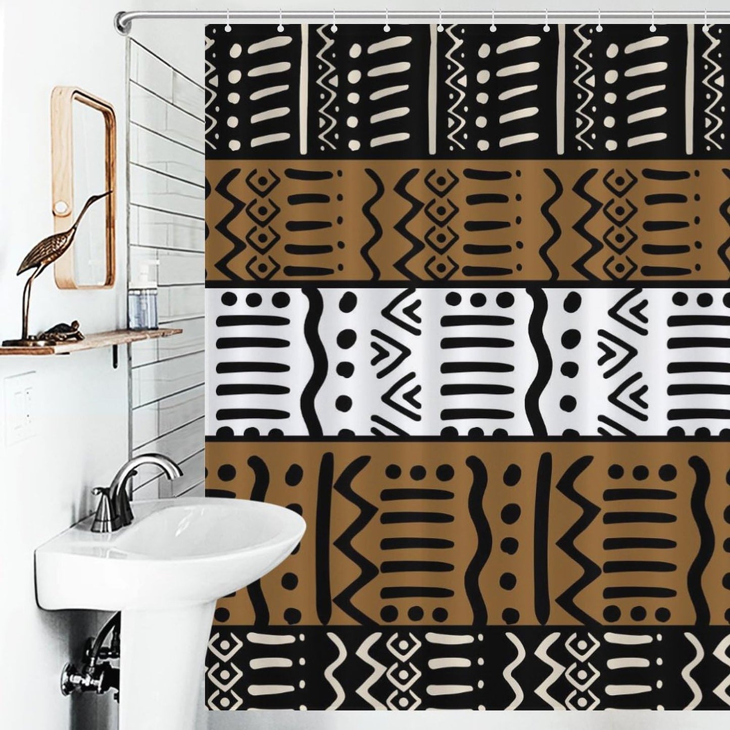 African Mudcloth Shower Curtain for Bathroom, oho Modern Abstract Geometric Print Tribal Africa Ethnic Pattern Bohemian Brown Waterproof Fabric Shower Curtain Set with Hooks, 72"x72" Inch