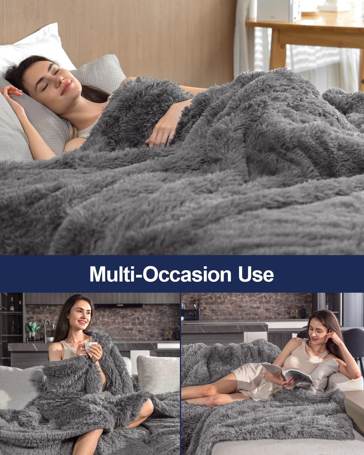 Pawque Faux Fur Throw Blankets for Couch, Sherpa Fleece Warm Super Soft Fuzzy Fluffy Blanket, 50x60 inches Thick Shag Lightweight Cozy Gift for Women Men Bedroom Sofa, Grey