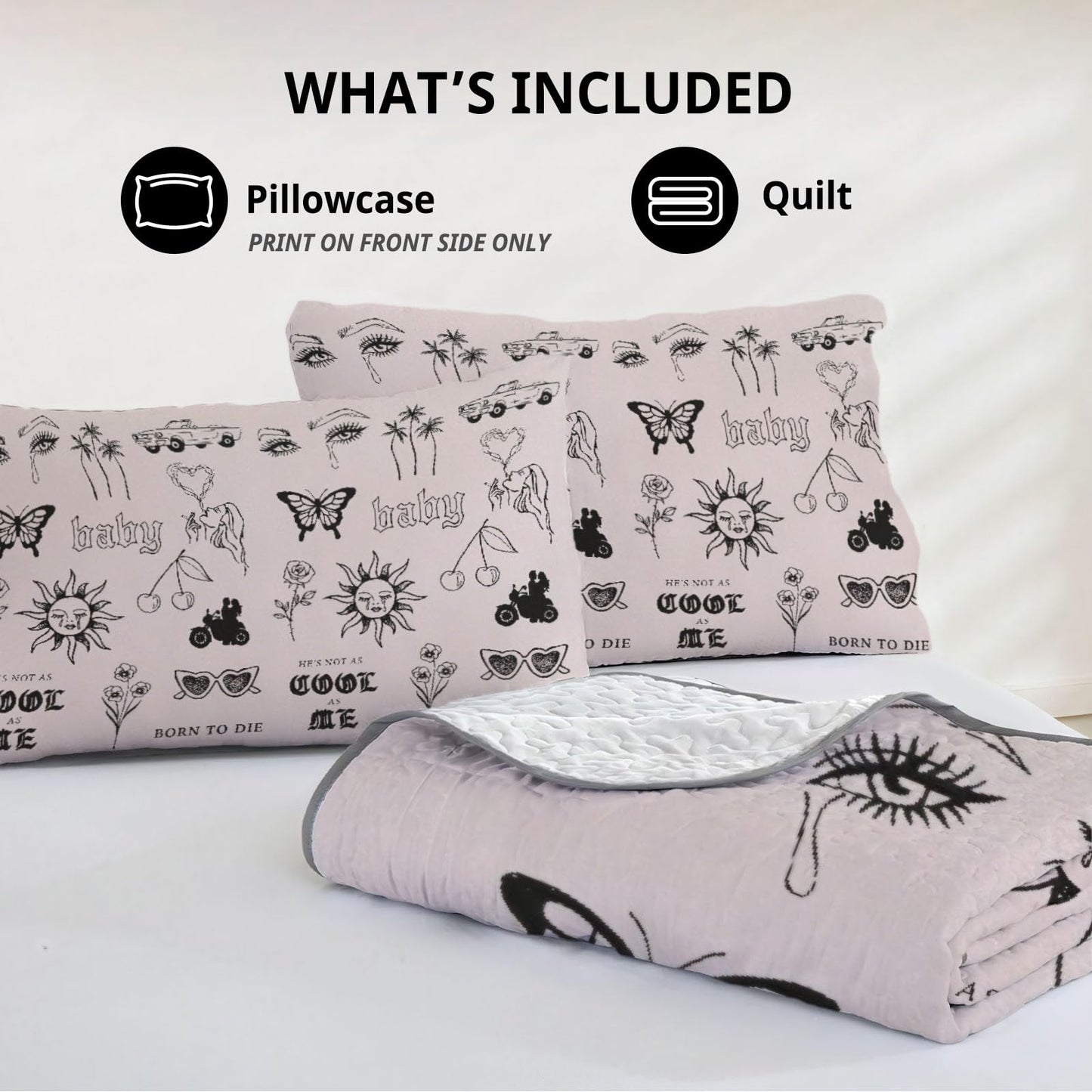 Allenjoy King Size Dream Pop Artist Quilt Bedspreads Melancholic Storyteller Bed Set Bedding Coverlet Fabric Washable with 2 Pillowcases SC00171-007