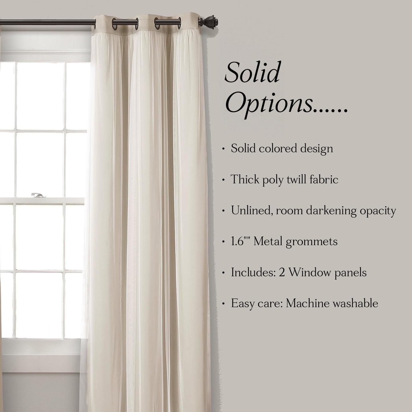 Lush Decor Sheer Grommet Curtains With Insulated Blackout Lining, Window Curtain Panels, Pair, 38"W x 84"L, Wheat - Curtain With Sheer Overlay, Elegant Blackout Curtains for Bedroom