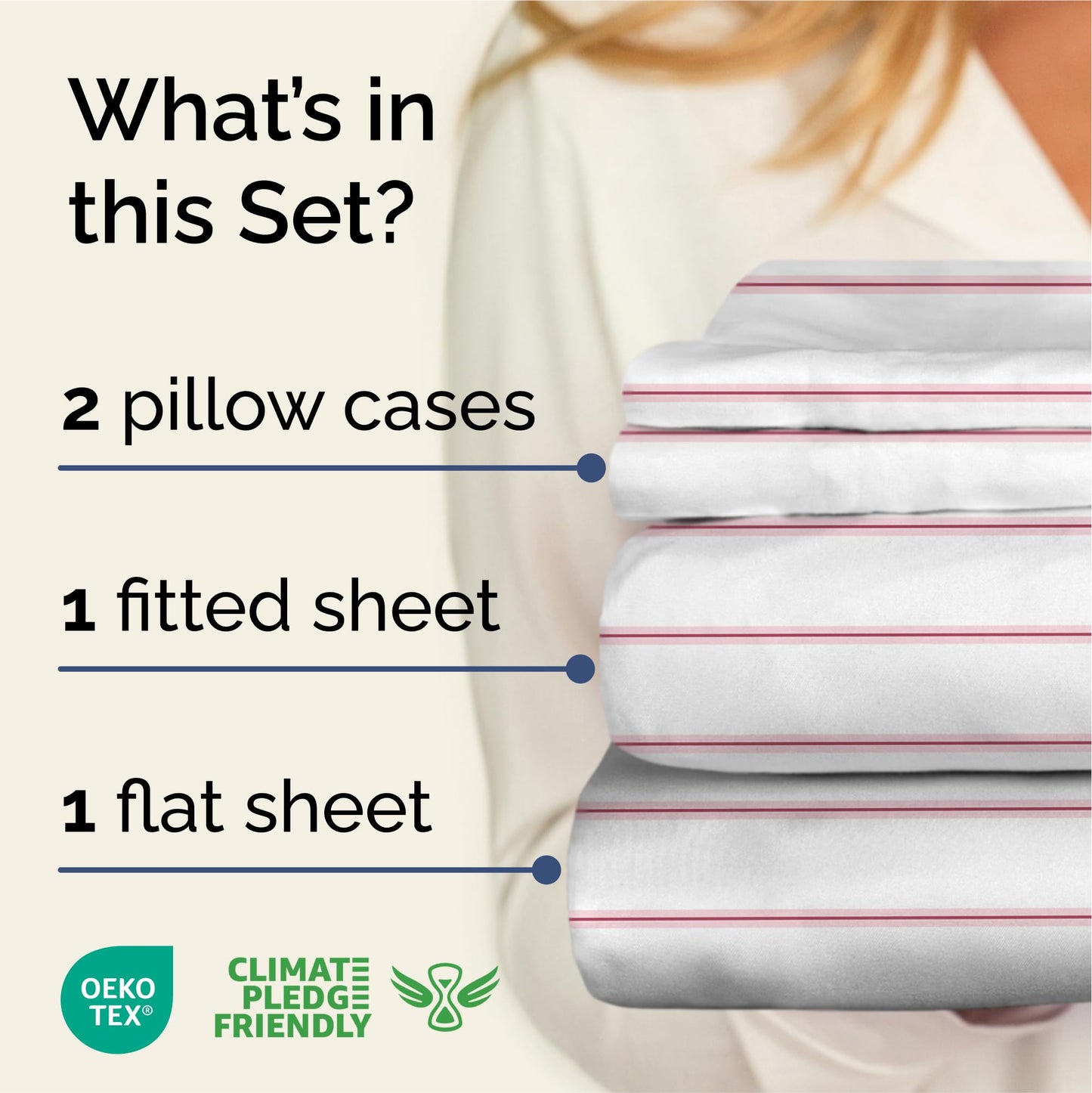Striped Sheets - Red & White Striped Sheets - 1 Flat & 1 Fitted & 2 Pillowcases w/ Deep Pockets – Wrinkle & Fade Free - Ultra-Soft, Breathable & Cooling – Luxury Pinstripe Bedding - Queen Size Bed Set
