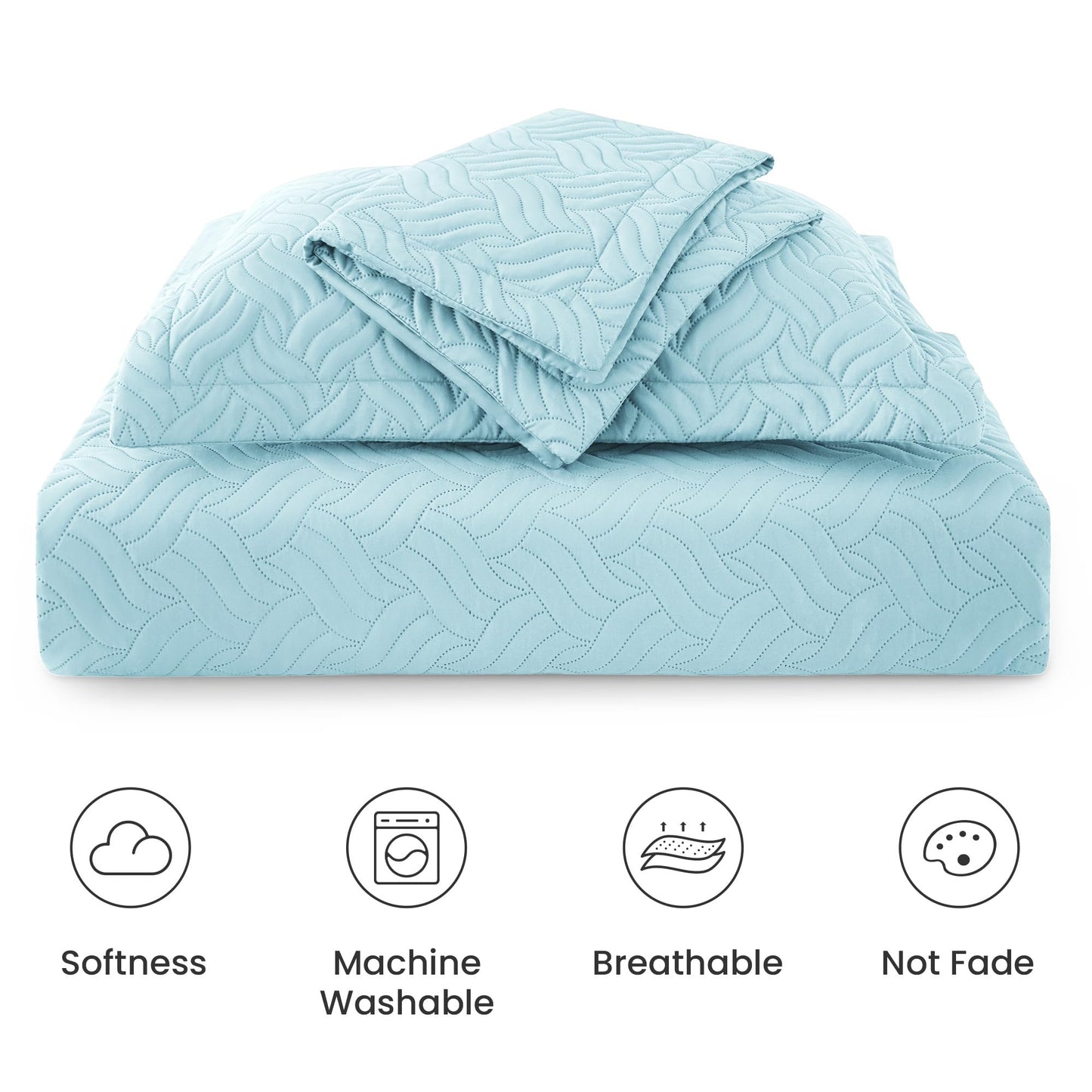 Love's cabin California King Size Quilt Bedding Set Light Blue Bedspread - Cal King Summer Lightweight Bedspread Comforter - Wave Pattern Coverlet for All Season - 3 Pieces (1 Quilt, 2 Pillow Shams)