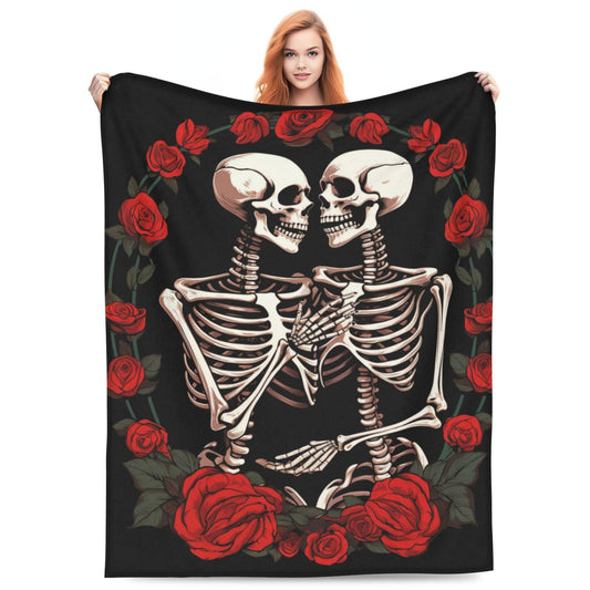 amepay Skull Lover Rose Flower Blanket Gifts for Adults Women Men Skeleton Tarot Flannel Throw Blankets Soft Fuzzy Lightweight for Home Decor Couch Bed Sofa 50x40 Inches