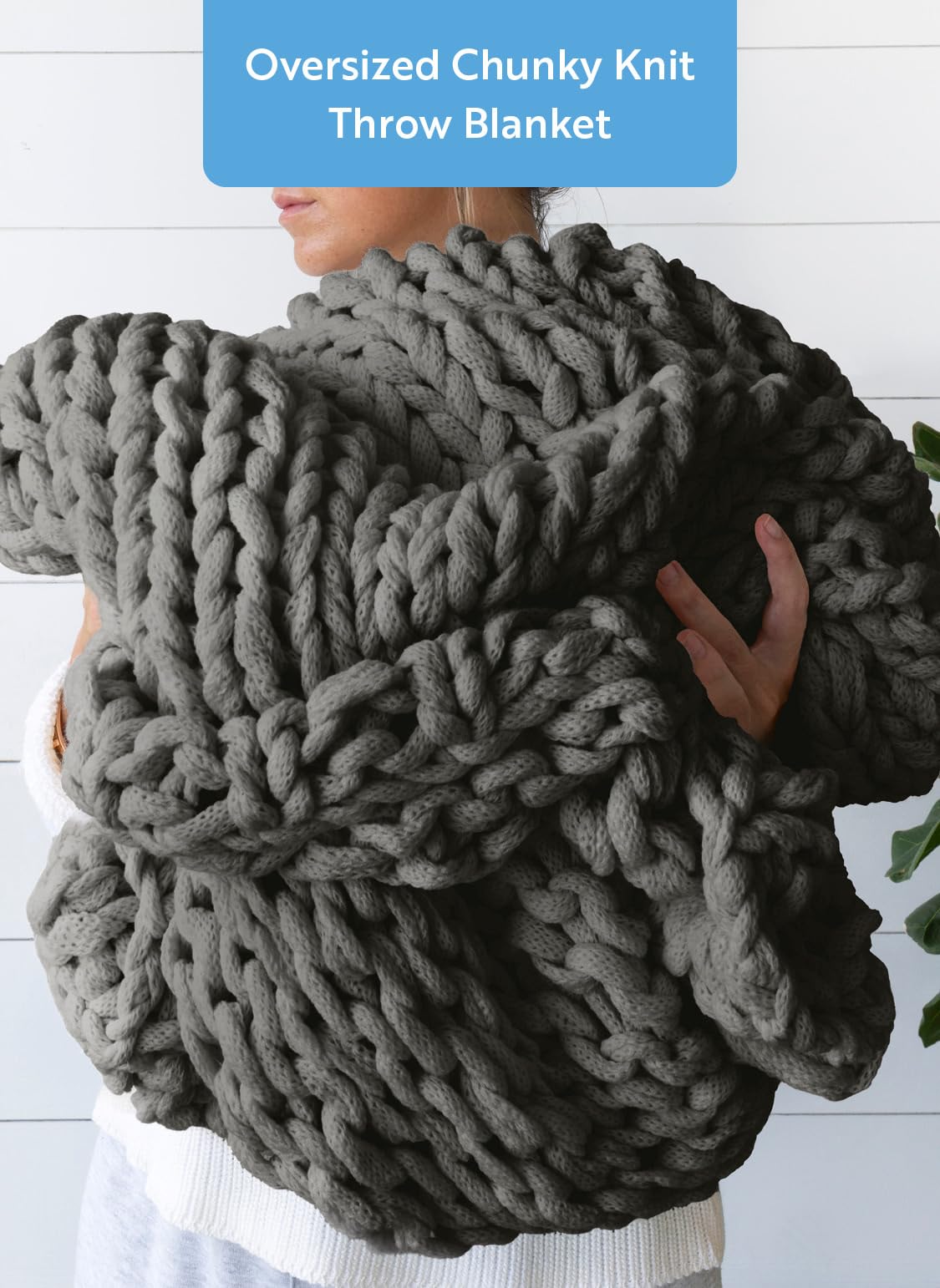 Linen Market Beddings Oversized Chunky Knit Throw Blanket Acrylic Hypoallergenic - 47'' x 59'' Cozy Home Accent for Snuggling, Lounging, and Stylish Décor (Gray)